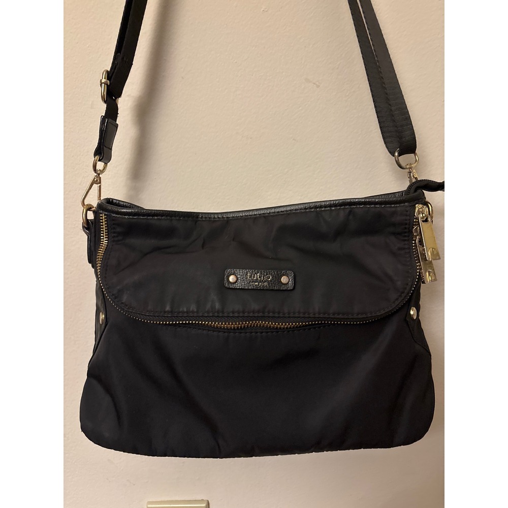 Tutilo New York Black Nylon Crossbody Bag Red Lining Gold Hardware RN108833